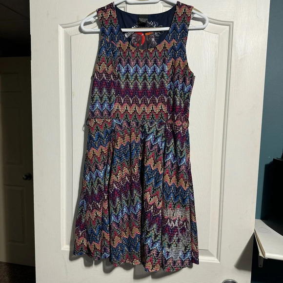 Desingual Atypical  Chula Life Multi Coloured Lined Dress Side Zip Size Medium - Picture 1 of 14